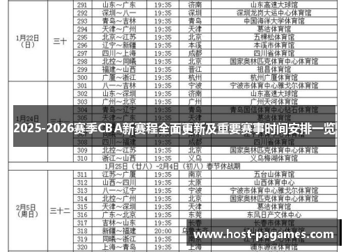2025-2026赛季CBA新赛程全面更新及重要赛事时间安排一览